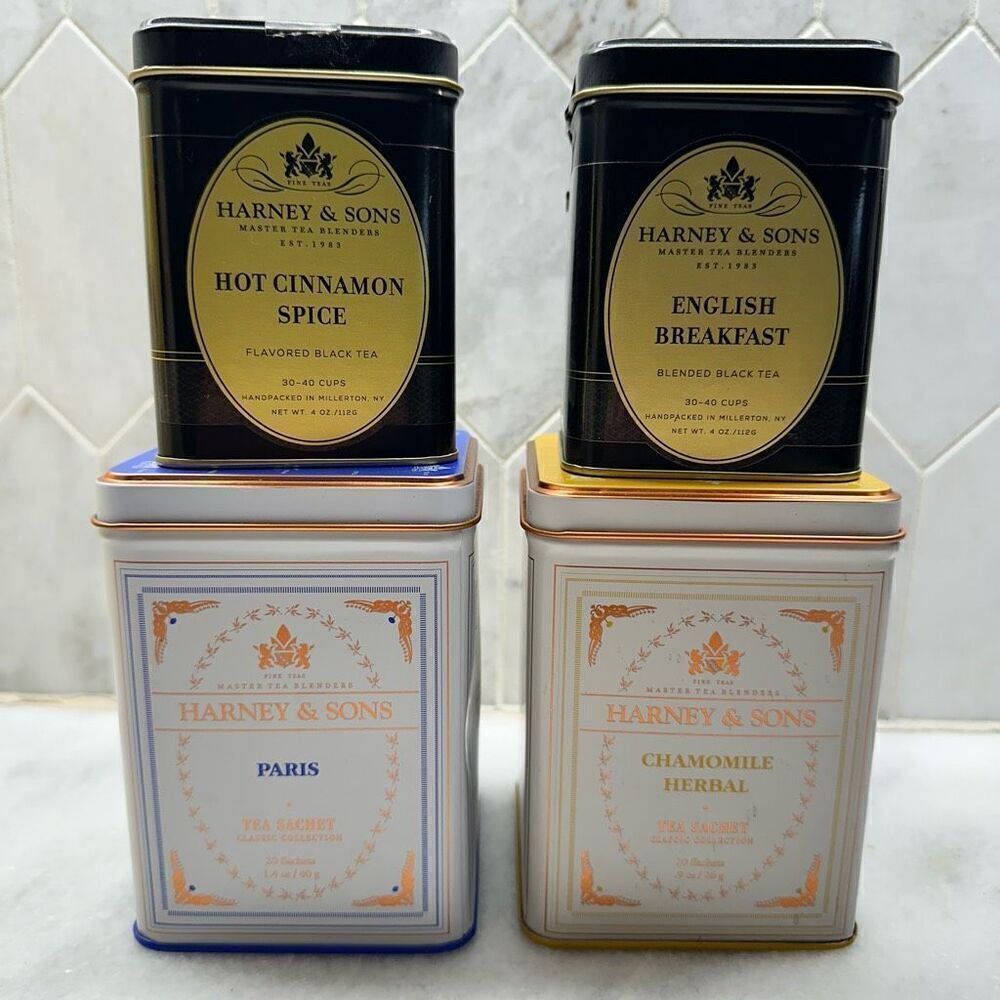 Vintage Harney & Sons Metal Tins Tea Cans Set of 4 (does not contain tea)